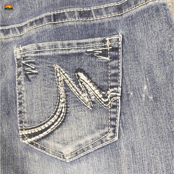 Maurices Straight Jeans Blue Medium Wash Chunky Stitch Denim Women's 11/12 Short - Picture 13 of 14